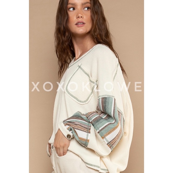 POL Thermal Knit Slouchy Oversized Top Striped Long Sleeves - Picture 4 of 11